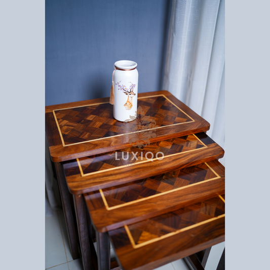 Wooden Shisham (Indian Rosewood) Tikri Nesting Table Set Of 4-Premium Quality
