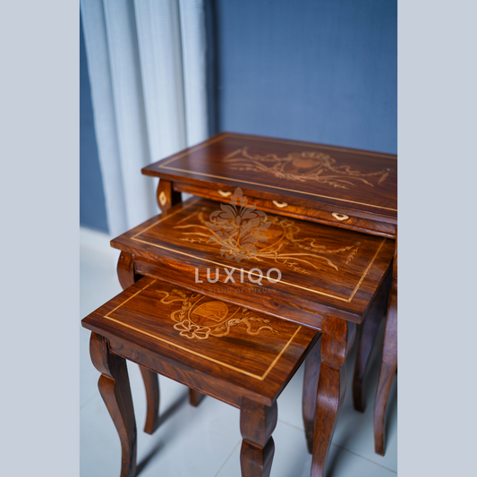 Wooden Shisham (Indian Rosewood) Nesting Jhalar Inaly Victoria Legs Set Of 3-Premium Quality