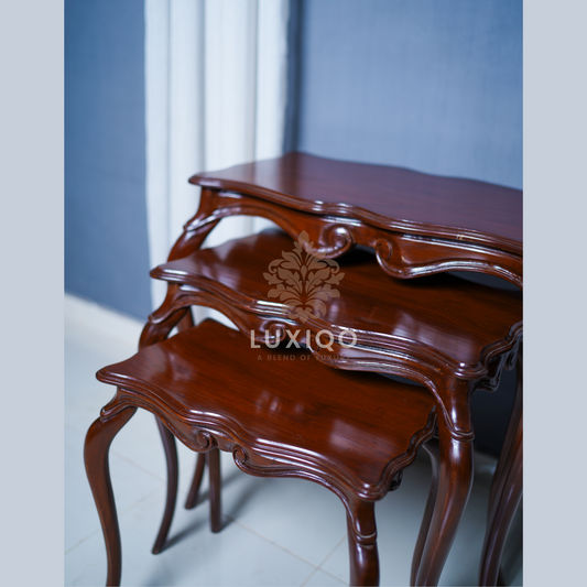 Wooden Shisham (Indian Rosewood) Nesting Tables Victoria Solid Top Set Of 3-Premium Quality