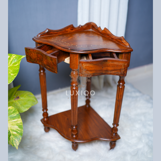 Wooden Shisham (Indian Rosewood) Drawer Corner Table-Premium Quality