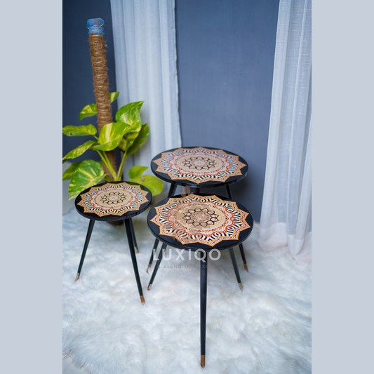 Wooden Hand Painting Colourful Nesting Table Set Of 3-Premium Quality