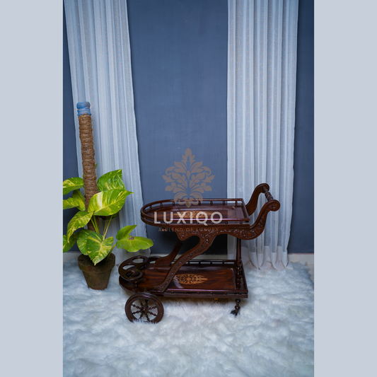 Wooden Shisham (Indian Rosewood) Duke Carved Tea Trolley-Best Quality