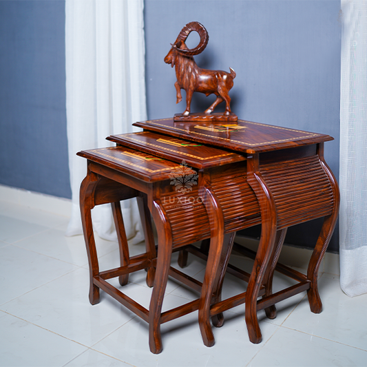 Wooden Shisham (Indian Rosewood) Nesting Spencer Ship Inaly Table Set-Premium Quality