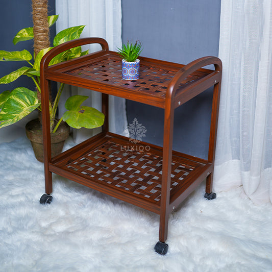 Wooden Shisham (Indian Rosewood) Mat Tea Trolley-Best Quality