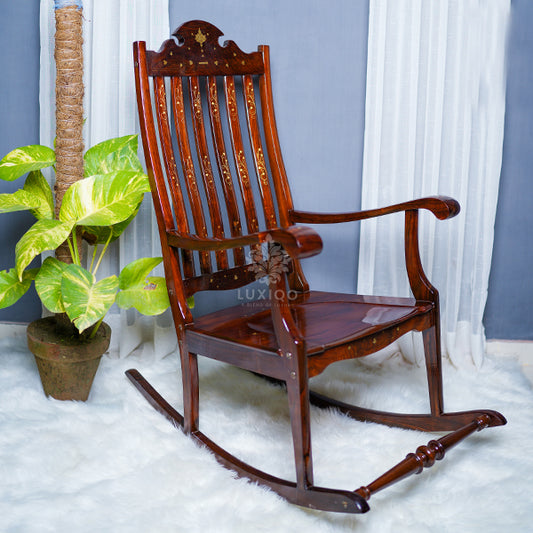 Wooden Brass Shisham (Indian Rosewood) Rocking Chair-Premium Quality