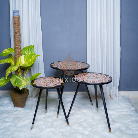 Wooden Hand Painting Colourful Nesting Table Set Of 3-Premium Quality