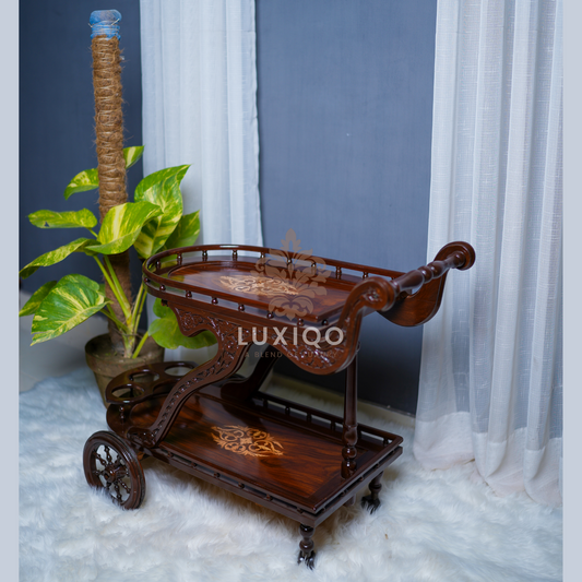 Wooden Shisham (Indian Rosewood) Duke Carved Tea Trolley-Best Quality